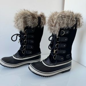 Sorel Black Winter Boots Barely Worn Fur Trim sz 10
